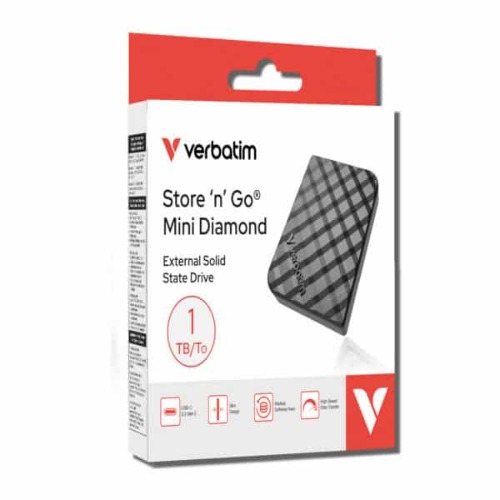 Verbatim Control module 32025 Store’n’Go Mini Diamond SSD USB-C 1TB, USB 3.2 Gen 2, 1000MB/s Read/Write, USB Flash Drive, External SSD