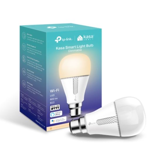 TP-Link KL110B Kasa Smart Light Bulb, Bayonet Fitting, Dimmable, No Hub Required, Voice Control, 2700K, 800lm, 10W, 2.4 GHz, 2 Year Warranty