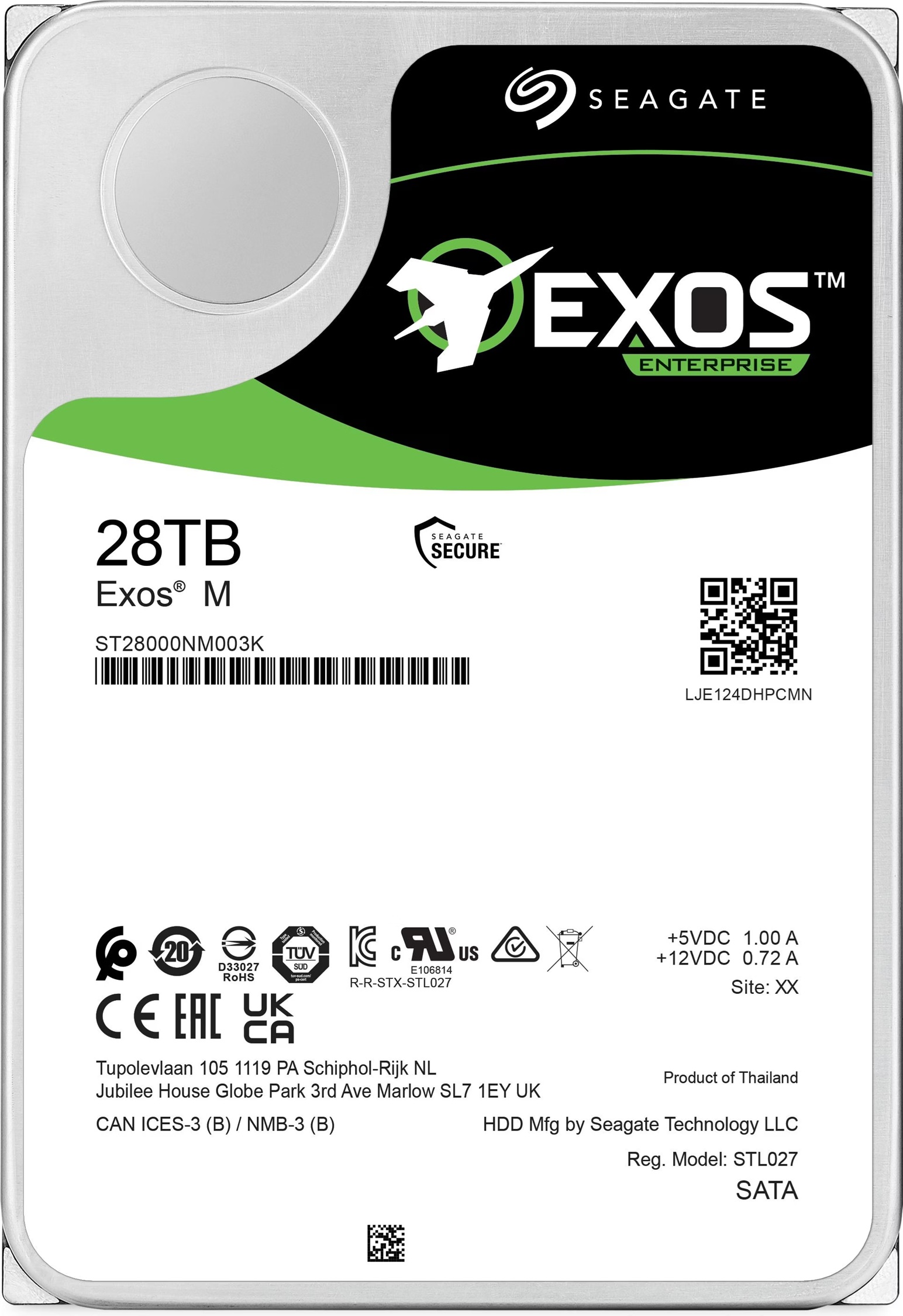 Seagate Exos M 28TB Enterprise ST28000NM003K Internal Hard Drive 3.5 Inch 7200 RPM CMR 512 MB Cache SATA 6 GB/S