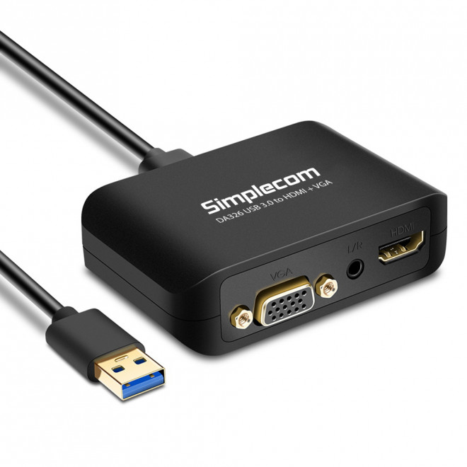 (LS) Simplecom DA326 USB 3.0 to HDMI + VGA Video Adapter with 3.5mm Audio Full HD 1080p - Works With NUCs