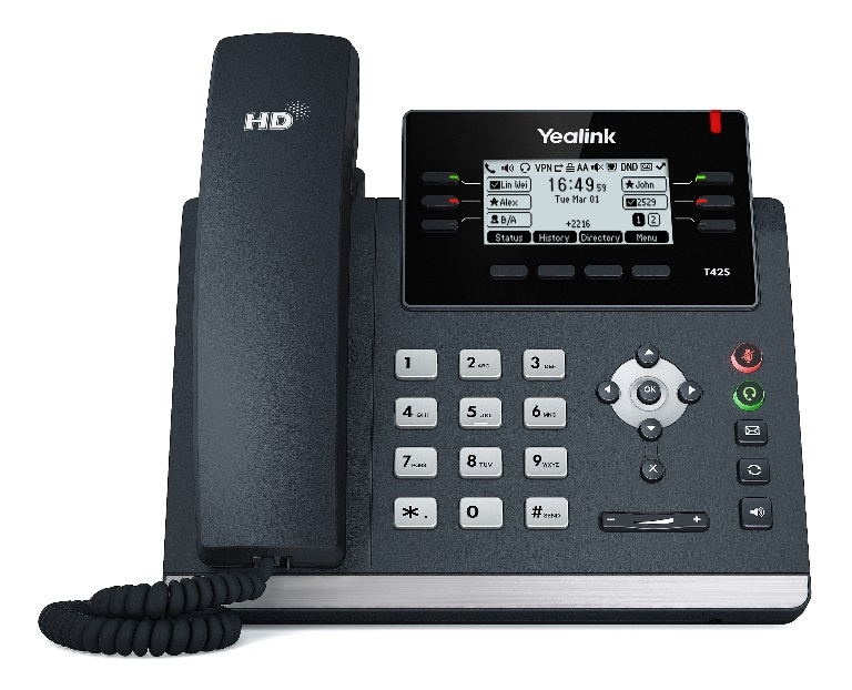 Yealink T42S (Skype for Business Edition) 12 Line IP phone, 2.7'192x64 pixel graphical LCD with backlight, Dual Gigabit Ports, 6 Program keys