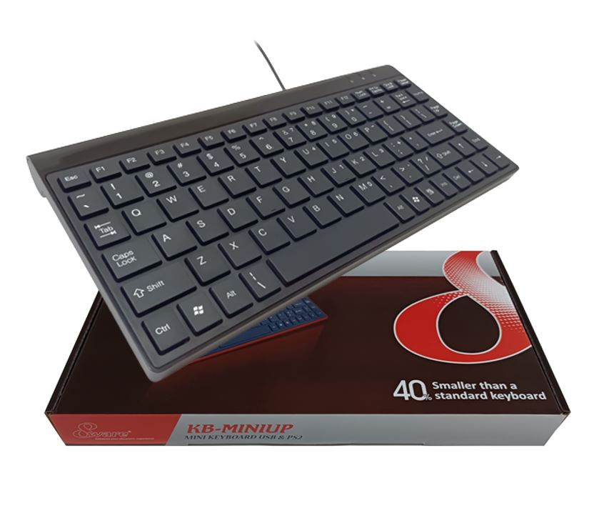 8Ware Compact Mini Ergonomic Keyboard USB  PS2 Black 89 Keys Multimedia Keyboard with 10 hot keys