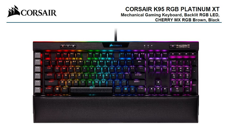 Corsair K95 RGB PLATINUM XT, Cherry MX Brown, Dynamic Per-Key RGB Backlighting with 19-Zone LightEdge, Mechanical Gaming Keyboard