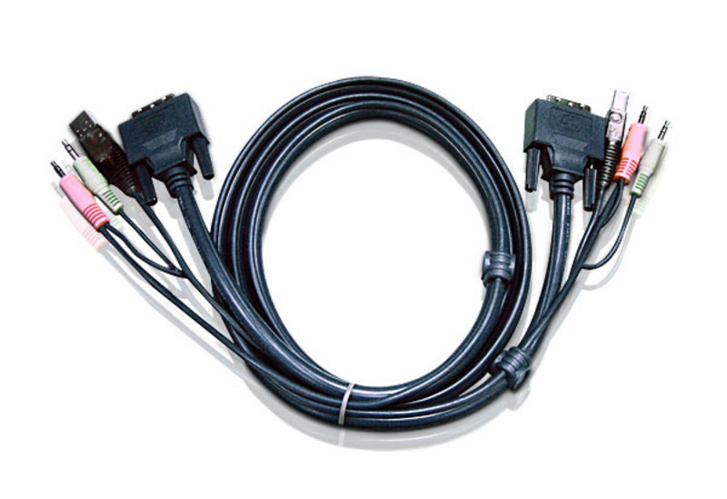 Aten 1.8m DVI-D (Single Link) Male to Male with USB Type A Male to Type B Female, 3.5mm Stereo Audio  Mic Cable