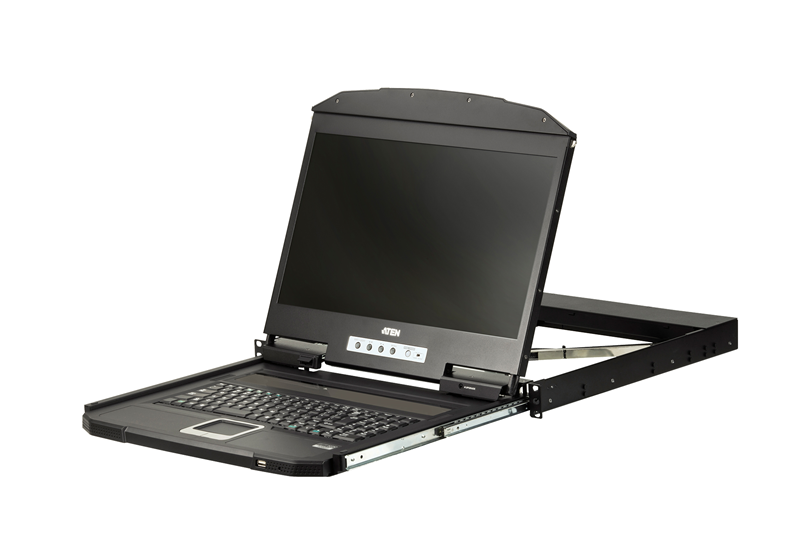 Aten 18.5' Short Depth VGA Single Rail LCD Console, can be mounted up to a depth of 42cm to 72cm and LCD panel with 1366 x 768 resolution