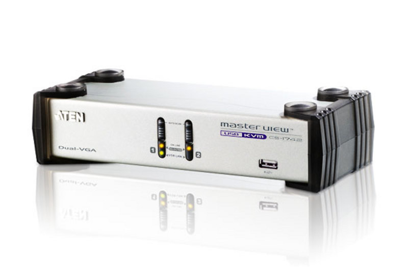 Aten 2 Port Dual View VGA KVM Switch with audio,  includes 2 VGA USB KVM Cables and 2 VGA PS/2 KVM Cables included