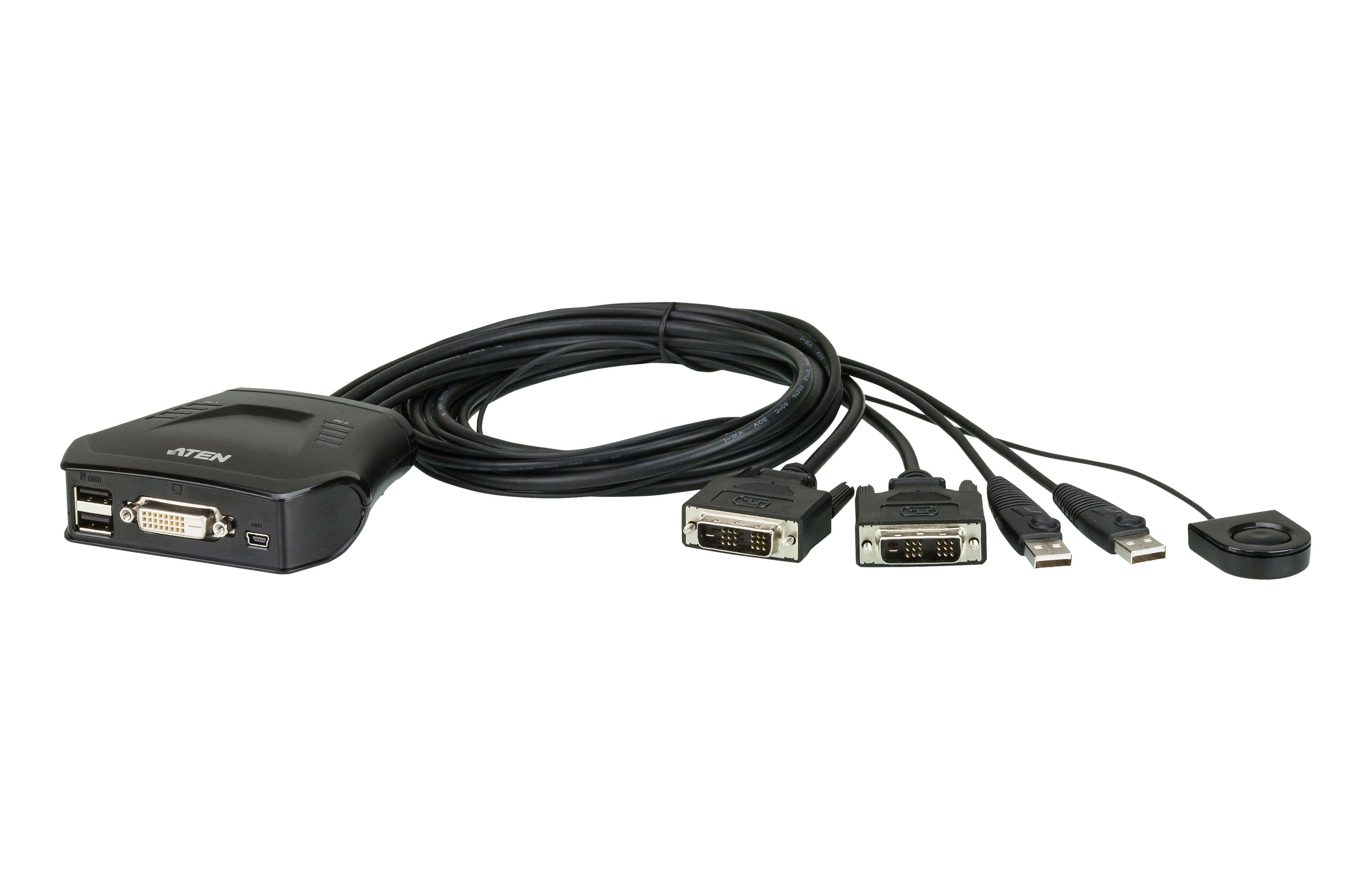 Aten Petite 2 Port USB DVI-D KVM Switch with Remote Port Selector - 1.2m Cables Built In