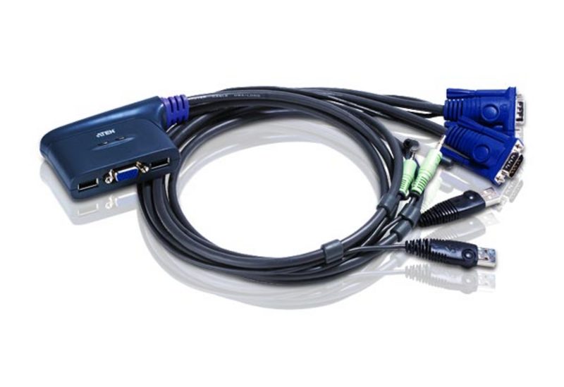 Aten Petite 2 Port USB VGA KVM Switch with Audio - 0.9m Cables Built In