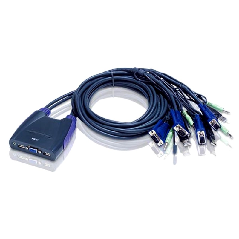Aten 4 Port USB VGA Cable KVM Switch with audio, 0.9M Cable, Video DynaSync, mouse and keyboard emulation