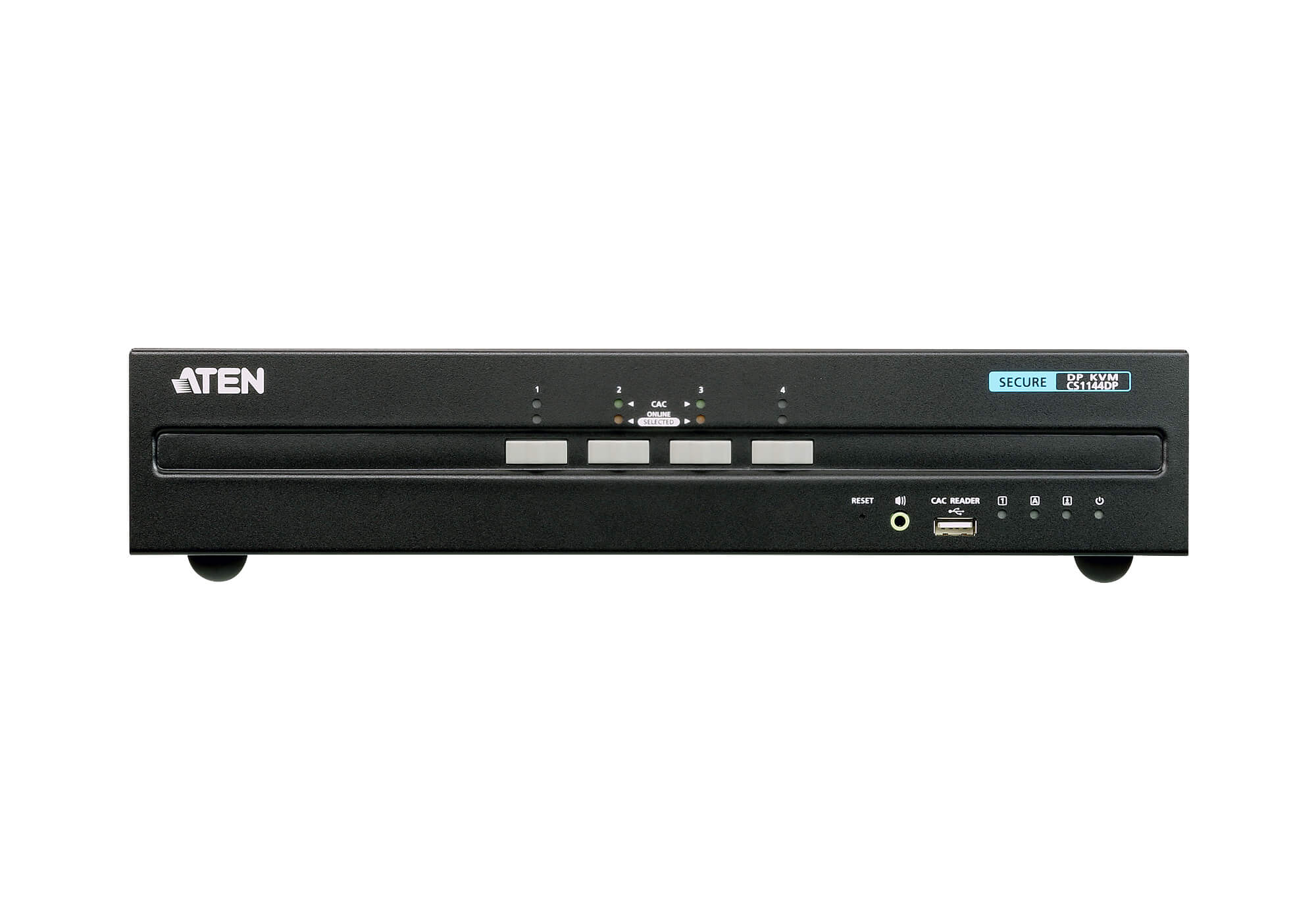 Aten 4-Port USB DisplayPort Dual Display Secure KVM Switch (PSS PP v3.0 Compliant), enable and disable CAC devices by port, with CAC black