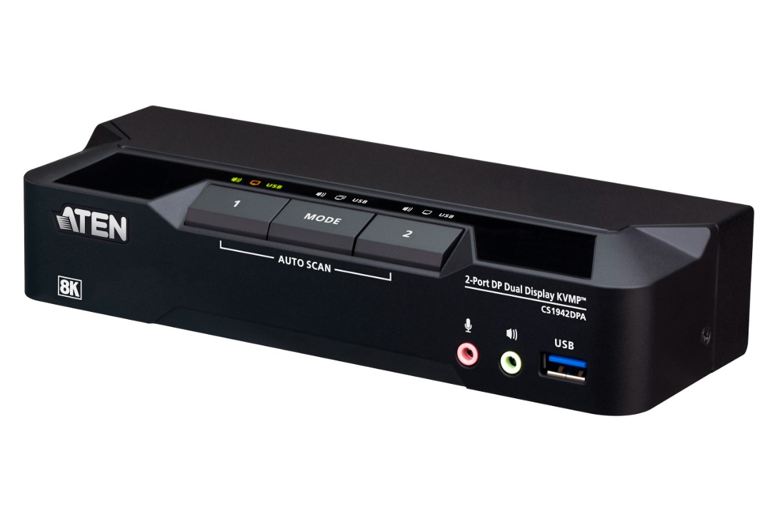 Aten Desktop 2-Port USB 3.0 8K DisplayPort Dual-Display KVMP™ Switch, Up to 7680 × 4320 @ 60 Hz, 5120 × 2880 @ 60 Hz (Cables included) CS1942DPA-AT-U