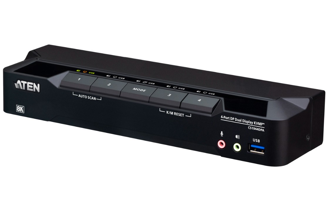 Aten Desktop 4-Port USB 3.0 8K DisplayPort Dual-Display KVMP™ Switch, Up to 7680 × 4320 @ 60 Hz, 5120 × 2880 @ 60 Hz (Cables included) CS1944DPA-AT-U
