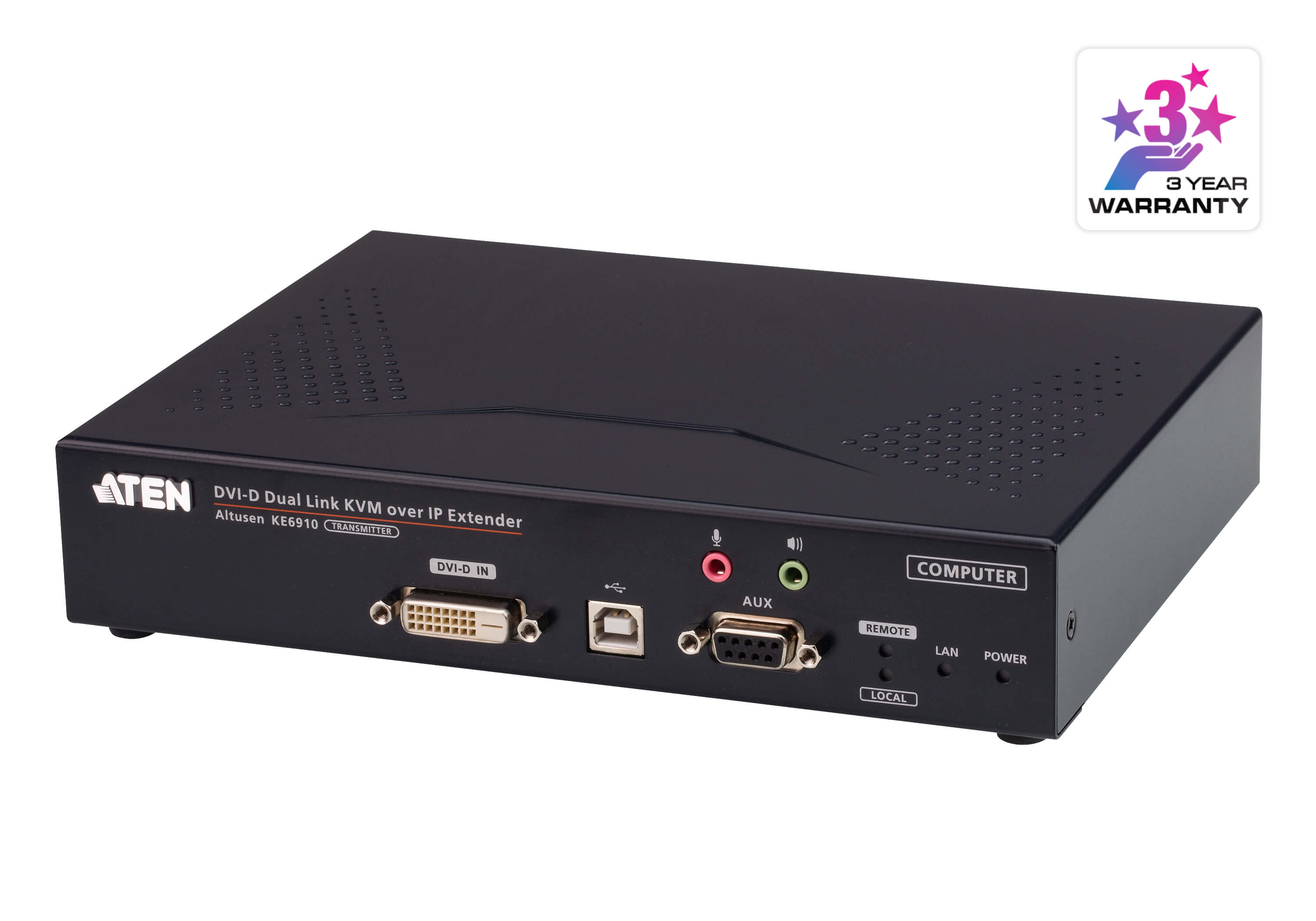 Aten DVI Dual Link KVM over IP Transmitter with Dual DC Power, supports up to 2560 x 1600 @ 60 Hz, USB and 3.5mm Audio input and Output