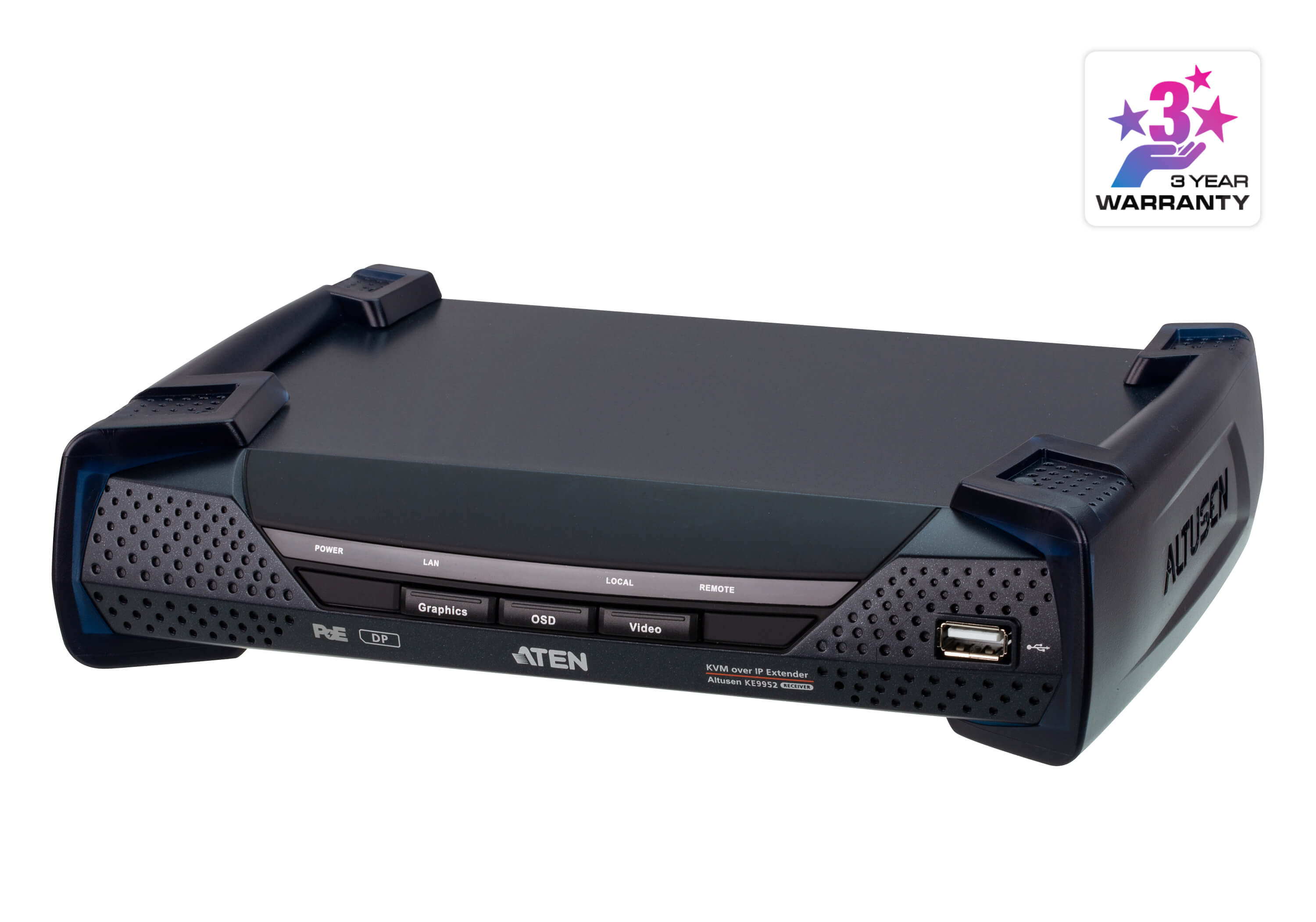 Aten 4K DP Single Display KVM over IP Receiver with Power over Ethernet, power adapter not included