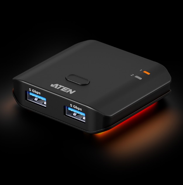 Aten Essential 2x2 USB 3.2 Gen 1 Sharing Switch, Sharing of two USB peripherals at blazing-fast 5 Gbps between two PCs at a press of the pushbutton. US4322-AT