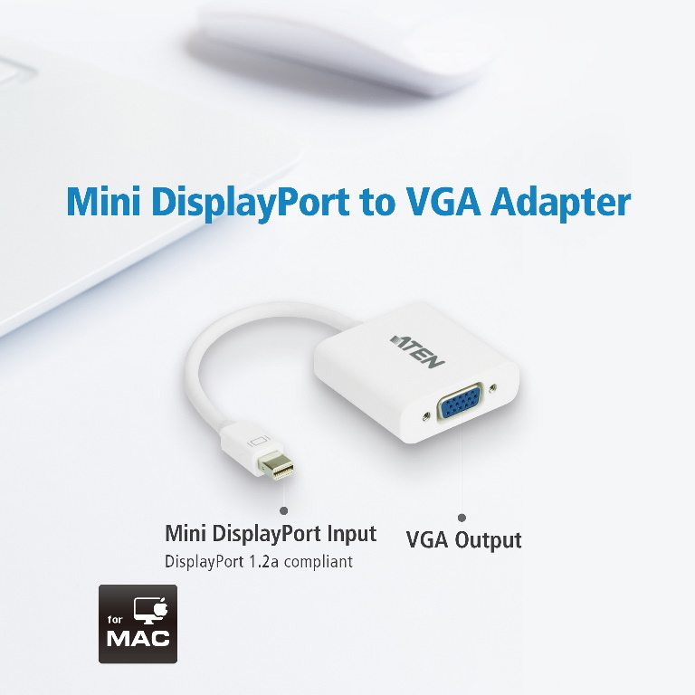 Aten VC920-AT Computer system Mini DisplayPort to VGA Adapter , Supports VGA, SVGA, XGA, SXGA, UXGA and resolutions up to 1920x1200(PC) / 1080p(HDTV)