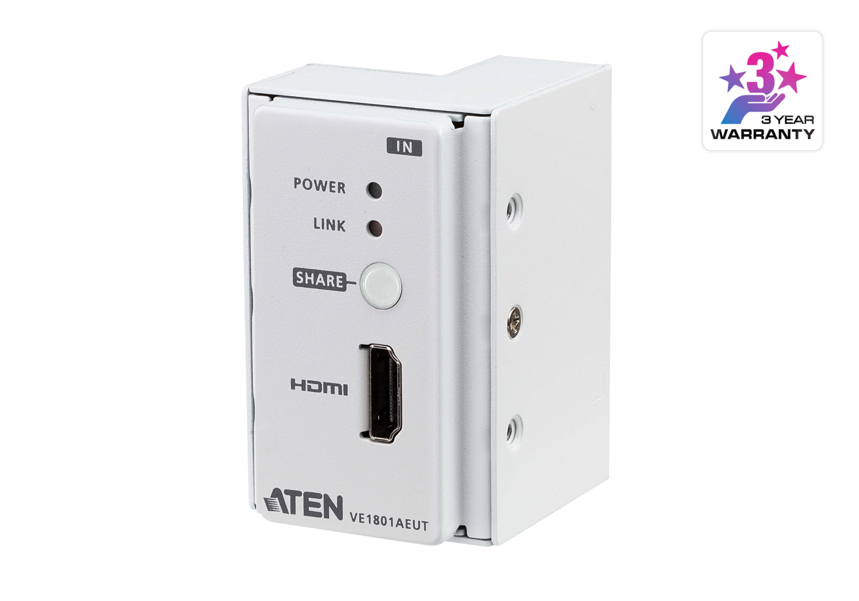 Aten HDMI HDBaseT-Lite Transmitter with EU Wall Plate / PoH, supports 4K @ 60 Hz (4:2:0) up to 40 m (Cat 6A), 1080p @ 70m (Cat 6A) VE1801AEUT-AT-U