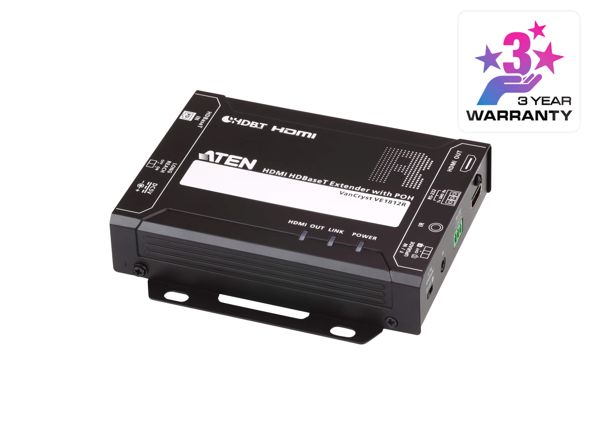 Aten HDMI HDBaseT Receiver with POH, 1080p@150m with long reach mode, 4K@100m, bi-directional RS232 and IR channel VE1812R-AT-U