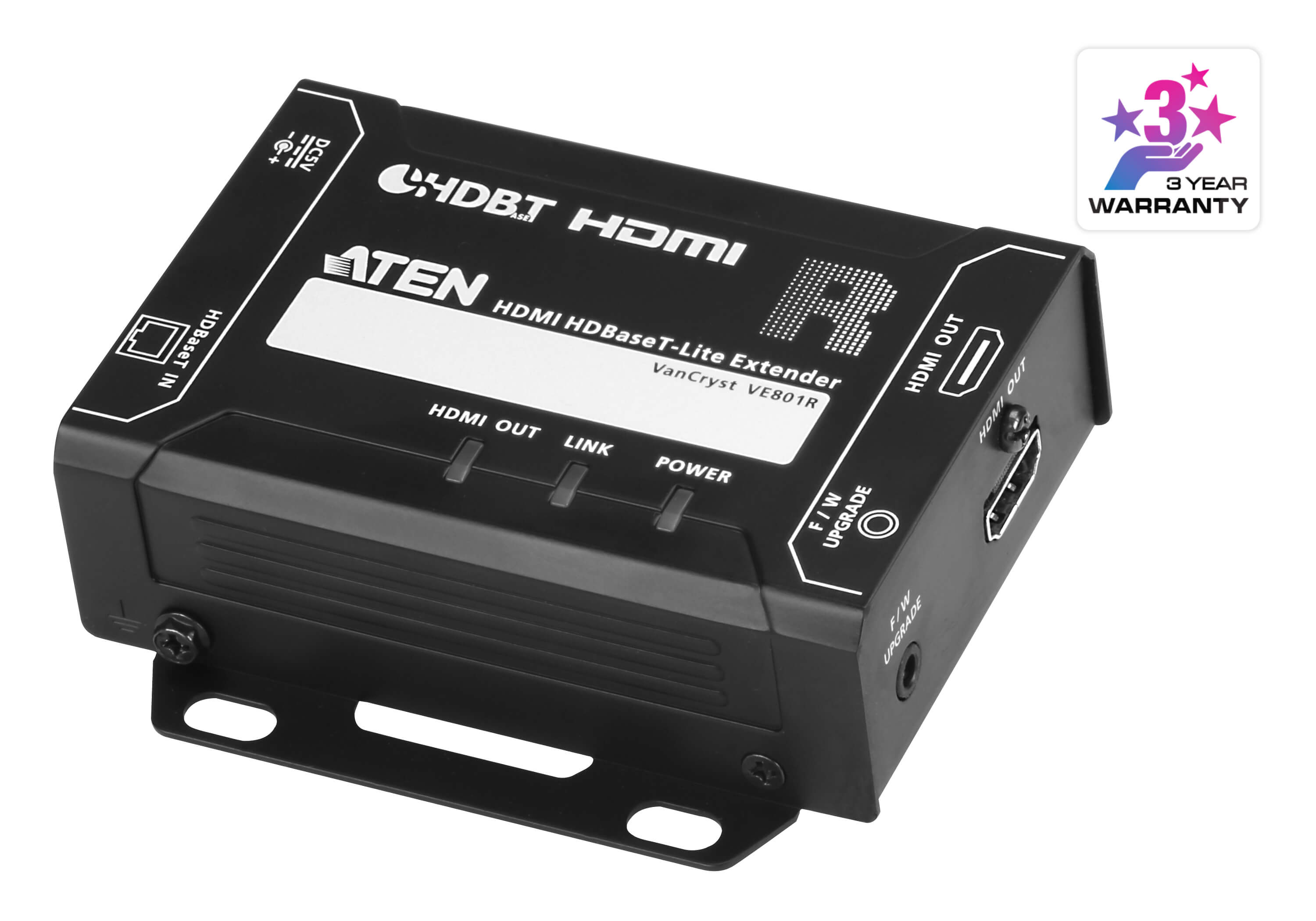 Aten HDMI HDBaseT-Lite Receiver, supports 1080p @ 70m and 4096 x 2160 @ 30 HZ (4:4:4) @ 40m over Cat 6A VE801R-AT-U