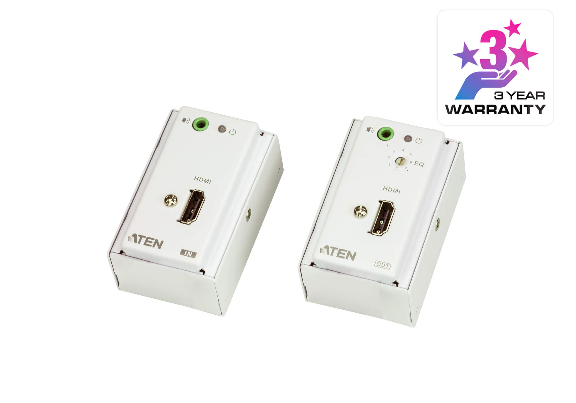 Aten HDMI Over 2 Cat 5 Extender with MK Wall Plate, supports up to 1080p @ 40m, 8-segment equalization adjustment switch VE807-AT-U