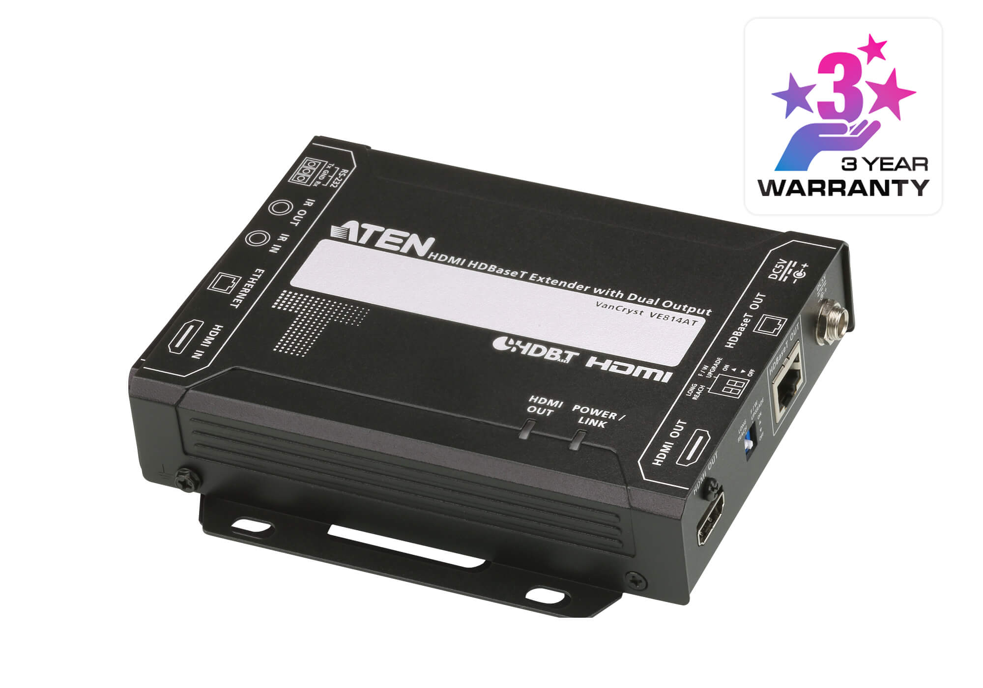 Aten HDMI HDBaseT Transmitter with Dual 4K Output, one local HDMI output, supports up to 4K@70m (Cat 5e/6) and 100m (Cat 6A), extends RS232 and IR VE814AT-ATA-U