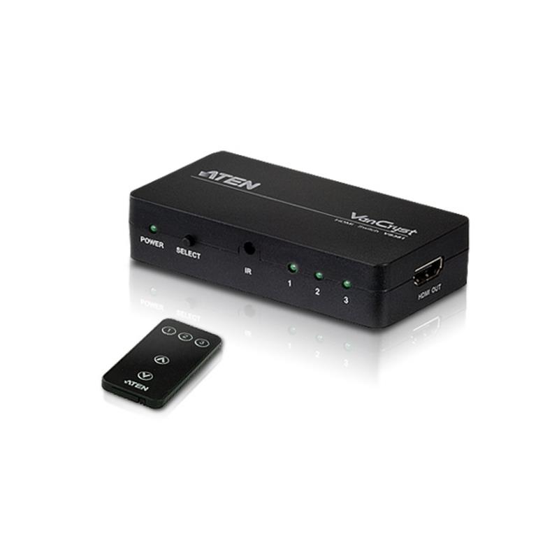 Aten VanCryst 3 Port HDMI Video Switch with Audio and Infra-Red Remote Control