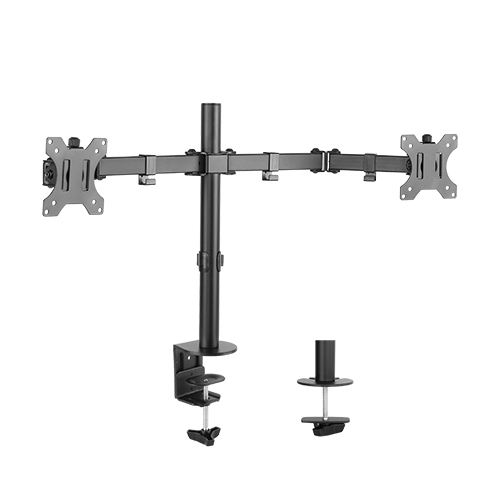 Brateck Dual Screens Economical Double Joint Articulating Steel Monitor Arm fit Most 13’’-32’’ Monitors Up to 8kg per screen, 360°Screen Rotation