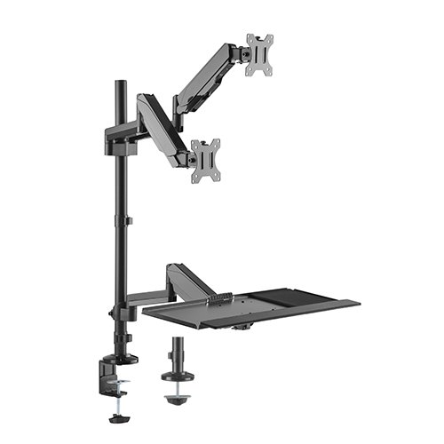 Brateck Gas Spring Sit-Stand Workstation Dual Monitors Mount Fit Most 17'-32' Moniters Up to 8kg per screen, 360° Screen Rotation