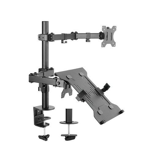 Brateck Economical Double Joint Articulating Steel Monitor Arm with Laptop Holder Fit Most 13'-32' Monitors, Up to 8kg/Screen