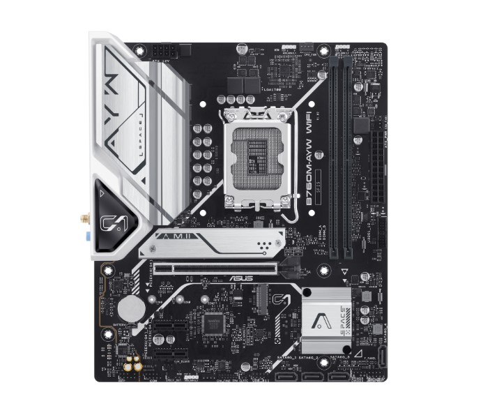 ASUS B760M-AYW WIFI Intel LGA1700 mATX Motherboard, DDR5 96GB 8000(OC), PCIe 4.0, 2xM.2, 2.5GbE, WiFi 6, HDMI 4K60
