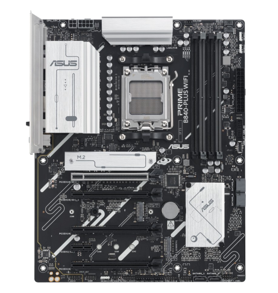 ASUS AMD PRIME B840-PLUS WIFI-CSM (AM5) ATX Motherboard, DDR5 192GB, 1x PCIe 4.0 x16 slot, 3 x M.2 slots, 4x SATA, Wi-Fi 6E, 1 x HDMI, 1 x DP