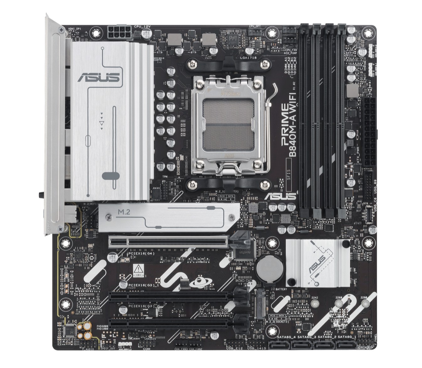 ASUS AMD PRIME B840M-A WIFI-CSM (AM5) Micro ATX Motherboard, DDR5 192GB, 2x PCIe 4 x16 slot, 3x M.2 slots, 4x SATA, Wi-Fi 6E, 1x HDMI, 1x DP