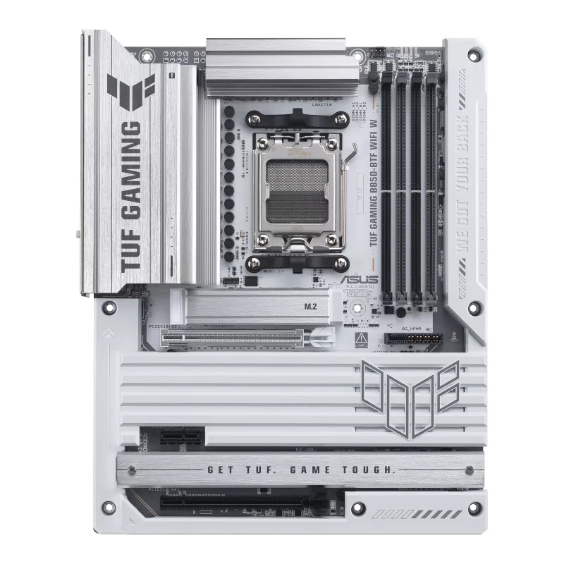 ASUS Computer system AMD TUF GAMING B850-BTF WIFI W (AM5) ATX Motherboard, DDR5 256GB, PCIe 5.0, 3× M.2, Wi-Fi 7, 2.5GbE, BTF 600W GPU Power