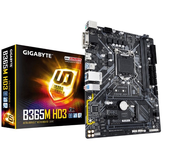 Gigabyte B365M HD3 LGA1151 9Gen mATX MB 2xDDR4 4xPCIe DVI HDMI  M.2 6xSATA 4xCrossFire 6xUSB3.1 6xUSB2.0 GbE LAN