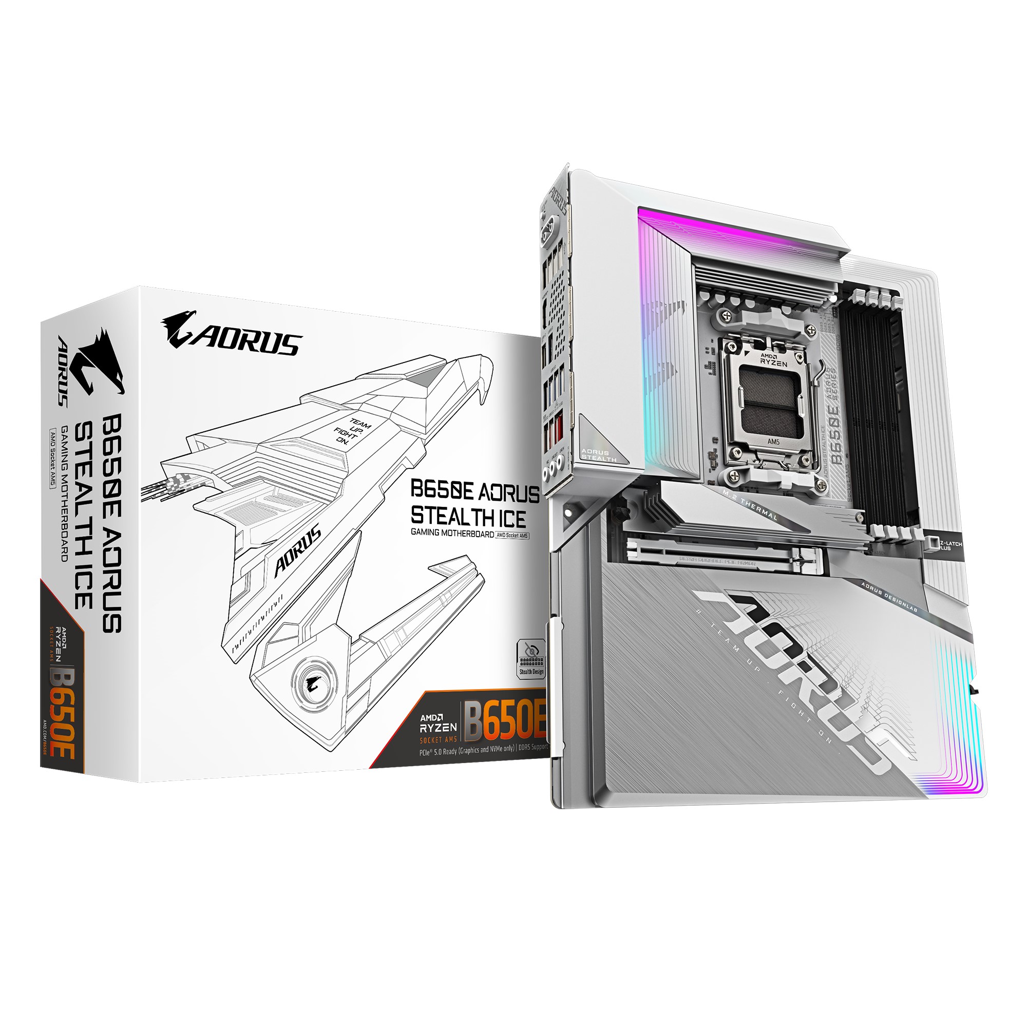 (LS) Gigabyte B650E AORUS STEALTH ICE AMD AM5 ATX Motherboard 4x DDR5~256GB,1x PCIe x16, 3x M.2, 4x SATA 6, 8x USB 3.2, 1x USB-C, 4x USB 2.0