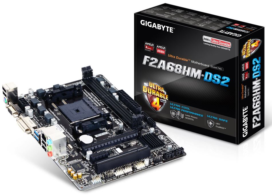 Gigabyte F2A68HM DS2 FM2+ AMD mATX Motherboard A68 2xDDR3 2xPCIe PCI VGA DVI RAID GbE LAN 4xSATA3 2xUSB3 8xUSB2 (LS)