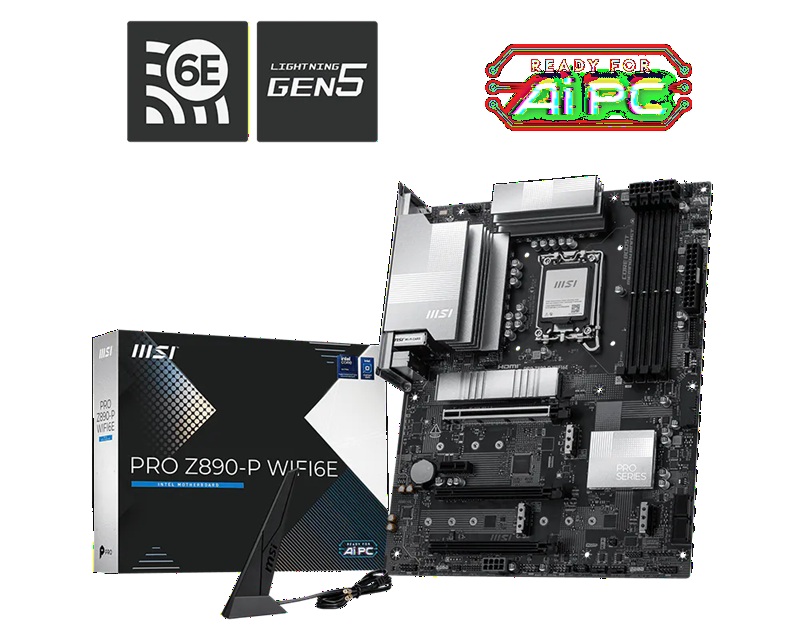 MSI PRO Z890-P WIFI6E, LGA1851, Z890, DDR5 9200+, PCIe5.0, 4xM.2, 5G LAN, WiFi 6E, BT5.3, USB 20Gbps, HDMI2.1/DP1.4