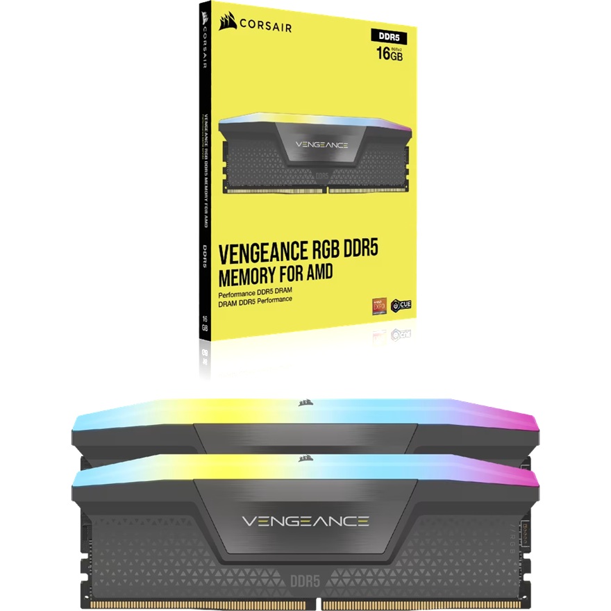 Corsair Computer system VENGEANCE® RGB 64GB (2x32GB) DDR5 DRAM Up To 5600MT/s CL40 Memory Kit — GREY CMH64GX5M2D5600Z40