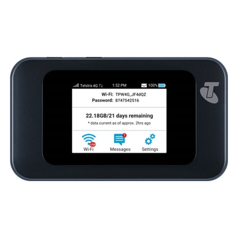 Telstra Pre-Paid 4GX Wi-Fi HotSpot Blue (MF985T) Locked to Telstra - Connect up to 20 Wi-Fi enabled devices, LCD Touchscreen with Data Usage Meter