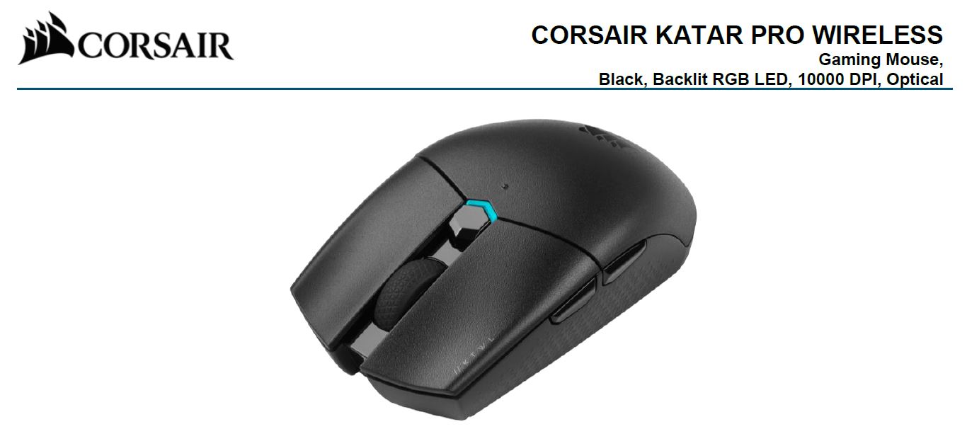 buy Corsair Katar PRO Wireless Gaming Mice, Ultra Light Weight,  Sub-1ms Slipstream Wireless connection, ICUE Software, (LS) online from our Melbourne shop