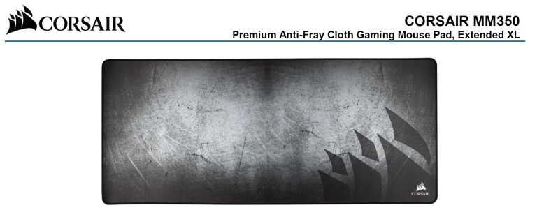 Corsair MM350 Premium Anti-Fray Cloth Gaming Mouse Pad. Extended Extra Large Edition 930mm x 400mm x 5mm.