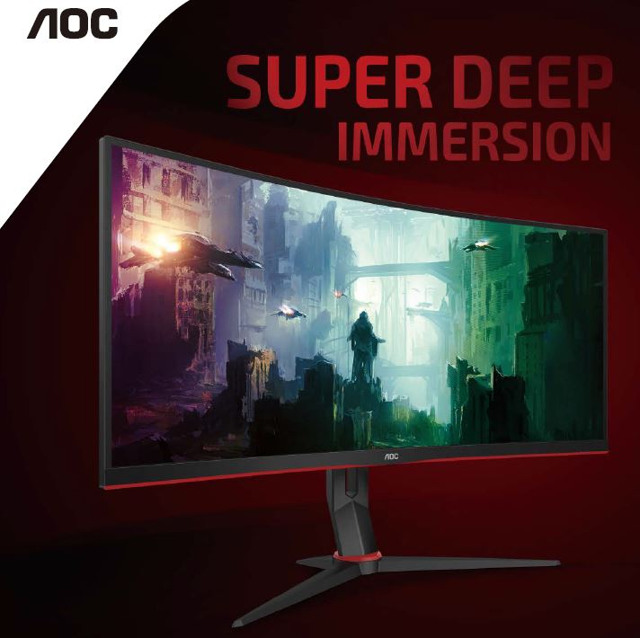 AOC 34' Curved 3440 x 1440 21:9, 1ms, HDR, Ultra Fast 144Hz Panel, Adaptive Sync Gaming Monitor