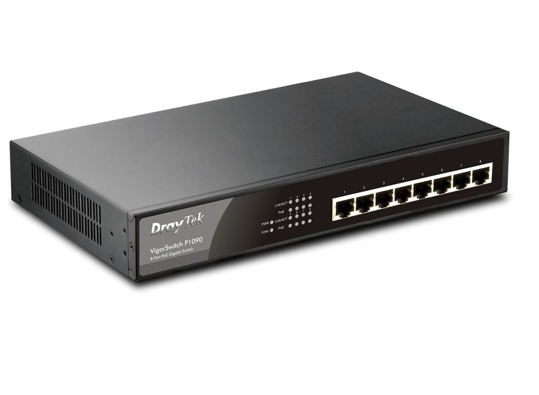 Draytek Vigor Switch P1090 8Port 802.3af/at PoE IP LAN Switch 130watts PSU 11'' Rack-mount zero configuration