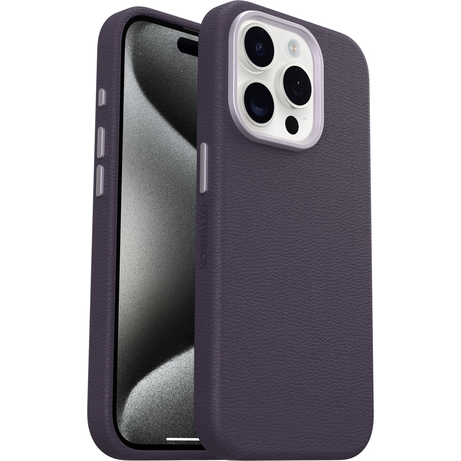 OtterBox Symmetry Cactus Leather Apple iPhone 15 Pro MagSafe Case - Plum Luxe (Purple) (77-95752), DROP+ 3X Military Standard, 7 Years Warranty