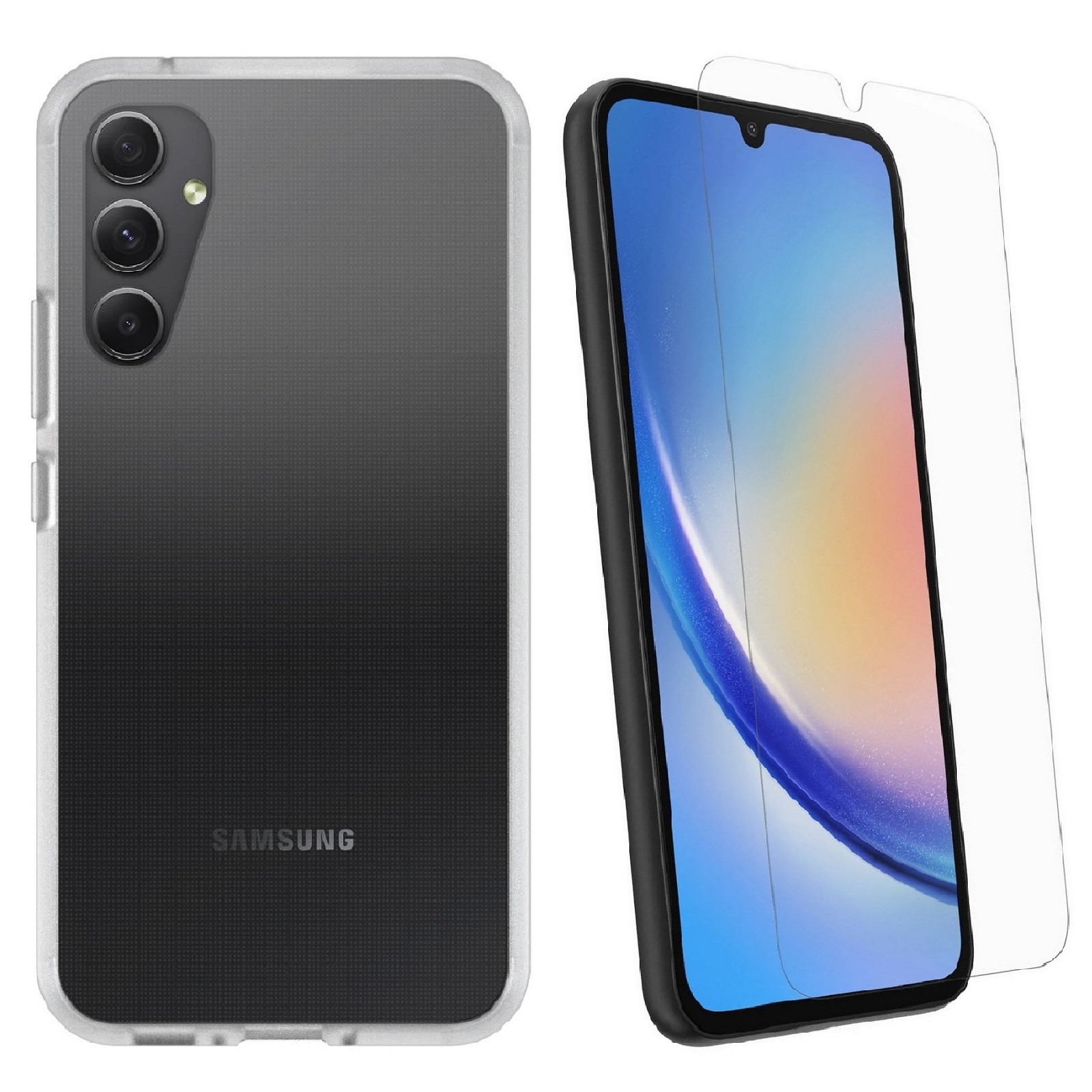 OtterBox React Case with Trusted Glass Samsung Galaxy A34 5G (6.6') Clear - (78-81198), 2X Anti-Scratch Screen Protector, 2 Years Warranty