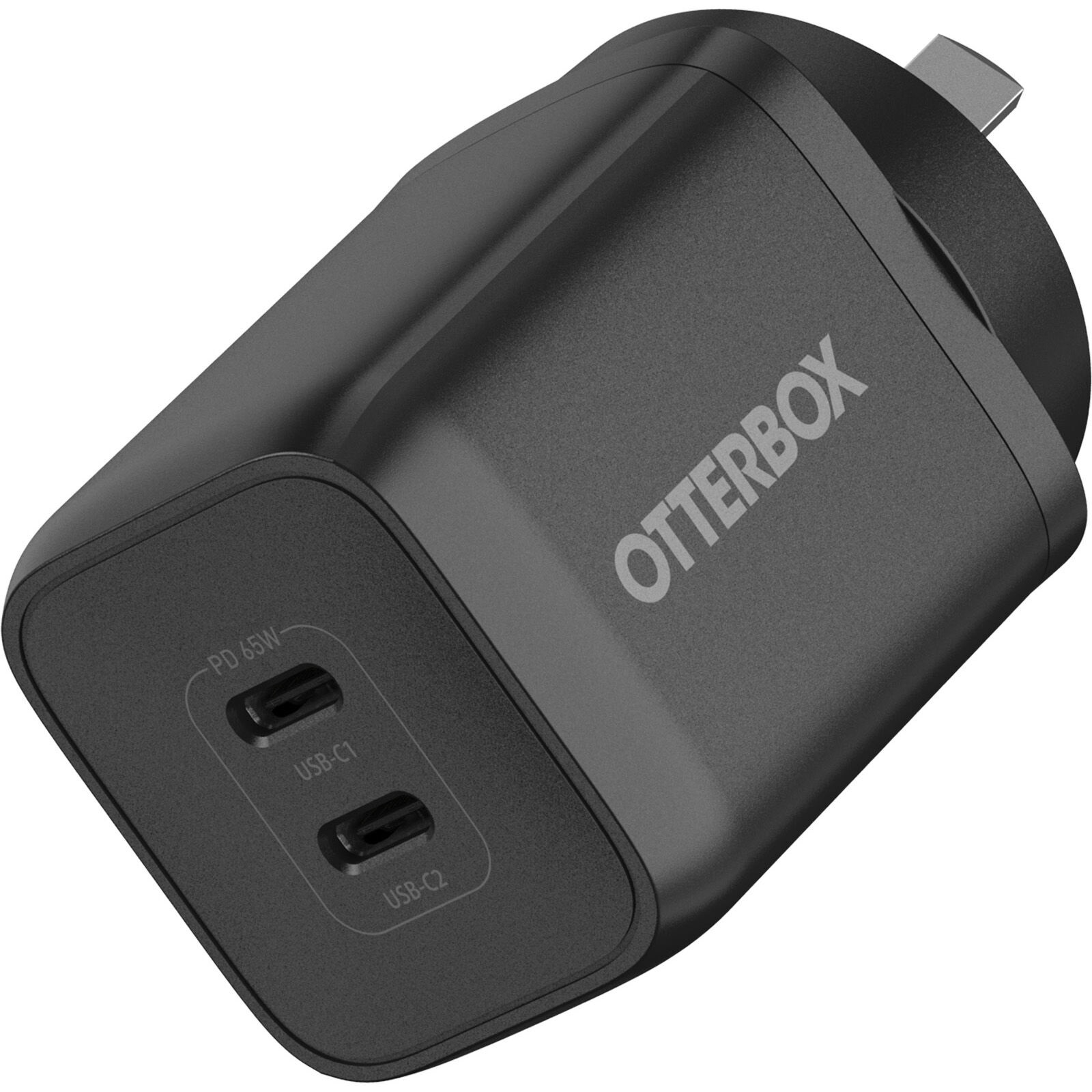 OtterBox 65W Dual Port USB-C (Type I) PD Fast GaN Wall Charger - Black (78-81354), 2x USB-C (45W+20W or Single 65W), Compact, 2 Years Warranty