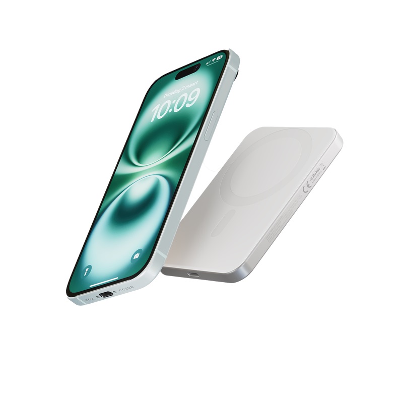 OtterBox Zens 5K mAh Slim Aluminium Powerbank With Qi2 White - (78-81547), Perfect Alignment, Compatible With MagSafe, Solid Grip, 2 Years Warranty