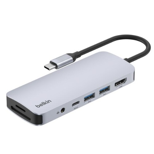 Belkin Laptop Connect USB-C 7-in-1 Multiport Hub - Space Grey (AVC009fqSGY-V2), 5Gbps, 2x USB-A, 1x USB-C, 1x 4K HDMI, 1x SD,1X ,Micro SD, 2 Years Warranty