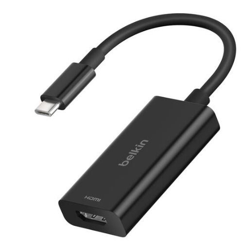 Belkin Laptop Connect USB-C to HDMI 2.1 Adapter w/ Tethered USB-C Cable (11cm) - Black (AVC013btBK), 8K@60Hz, HDR10+, HBR3, DSC, HDCP 2.2, 2-Year Warranty
