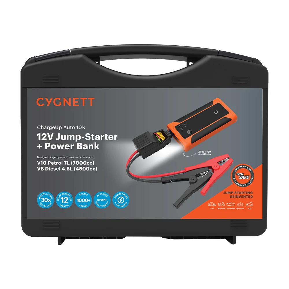 Cygnett ChargeUp Auto 10K mAh Jump-Starter & Power Pack-Orange(CY3577CHAUT),Vehicle Jump Starter Up to V10 Petrol 7L V8 Diesel 4.5L,2 Years Warrany